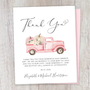 Pumpkin Floral Baby Girl Shower Thank You Card