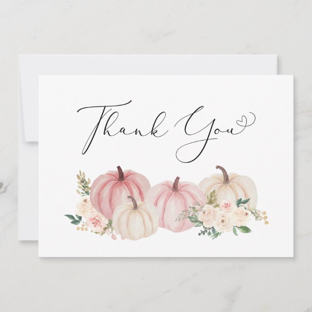 Pumpkin Floral Baby Girl Shower Thank You Card (Front)