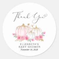 Pumpkin Floral Baby Girl Shower Thank You Classic Round Sticker