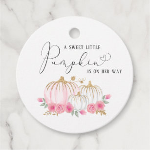 Pumpkin Floral Baby Girl Shower Thank You Favor Tags