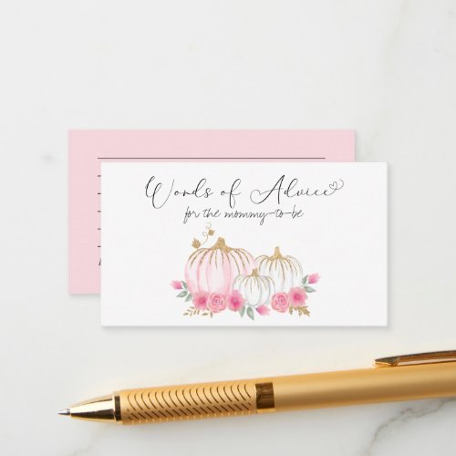 Pumpkin Floral Baby Girl Shower Words of Advice Enclosure Card