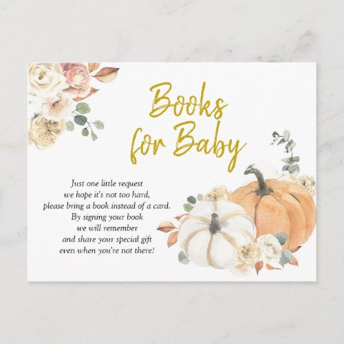 Pumpkin Floral Baby Shower Books for Baby Invitation Postcard