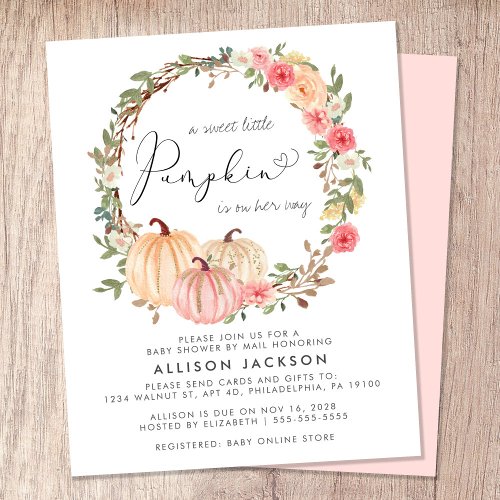 Pumpkin Floral Baby Shower By Mail Invitation