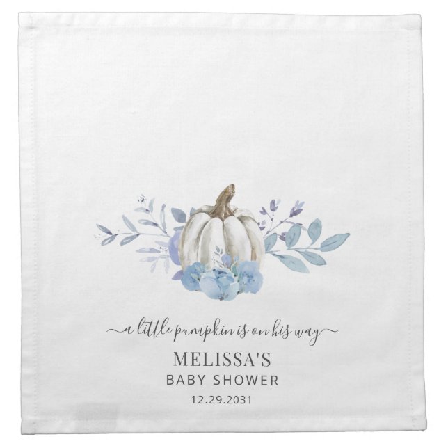 Pumpkin Floral Baby Shower Dusty Blue Cloth Napkin (Front)