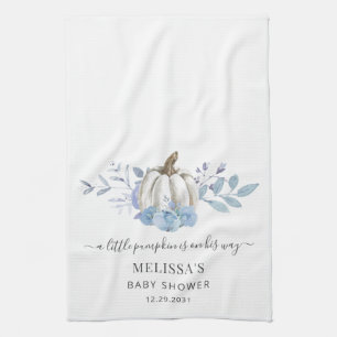 Pumpkin Floral Baby Shower Dusty Blue Kitchen Towel