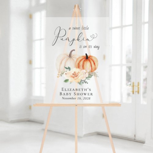 Pumpkin Floral Baby Shower Frosted Welcome Acrylic Sign