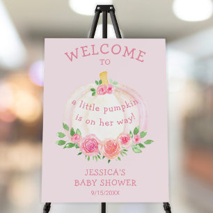 Pumpkin Floral Baby Shower Pink Welcome Sign