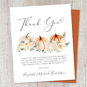 Pumpkin Floral Baby Shower Thank You Card