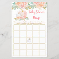 Pumpkin Floral Blush & Gold Baby Shower Bingo Game