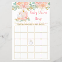 Pumpkin Floral Blush & Gold Baby Shower Bingo Game