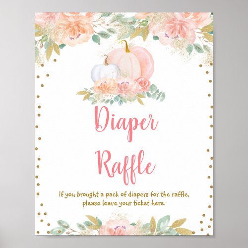 Pumpkin Floral Blush  Gold Diaper Raffle Poster