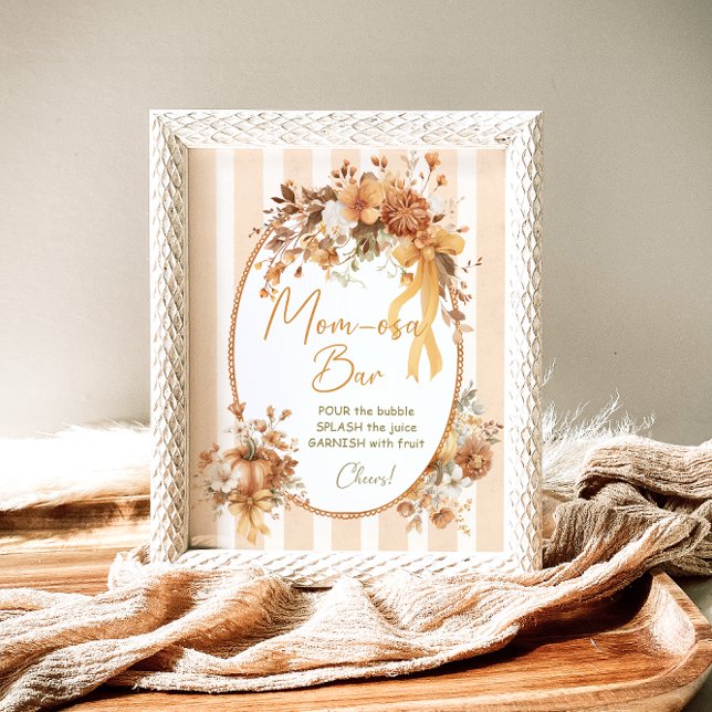 Pumpkin Floral Bow Baby Shower Mom-osa Bar Poster (Creator Uploaded)