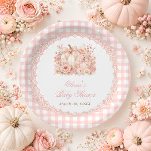 Pumpkin Floral Bow Girl Baby Shower Paper Plates