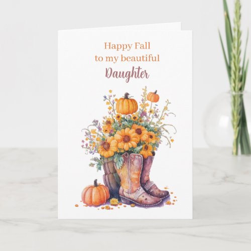 Pumpkin Floral Cowboy Boots Happy Fall Daughter Card