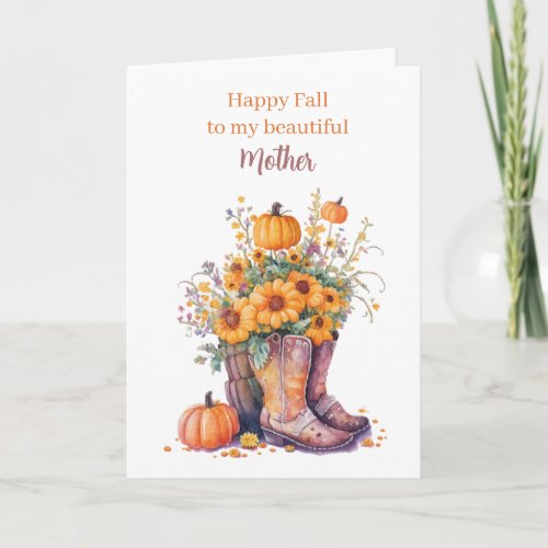 Pumpkin Floral Cowboy Boots Happy Fall Mother Card