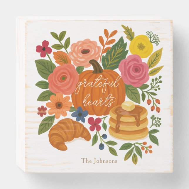 Pumpkin Floral Custom Wooden Box Sign Fall (Front Horizontal)