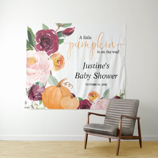 Pumpkin floral fall baby shower backdrop sign (In Situ (Horizontal))