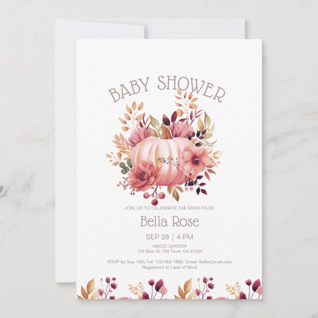 Pumpkin Floral Fall Baby Shower Invitation (Front)