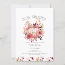 Pumpkin Floral Fall Baby Shower Invitation