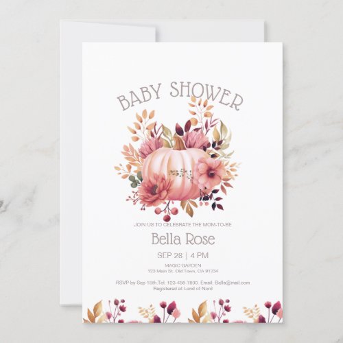 Pumpkin Floral Fall Baby Shower Invitation