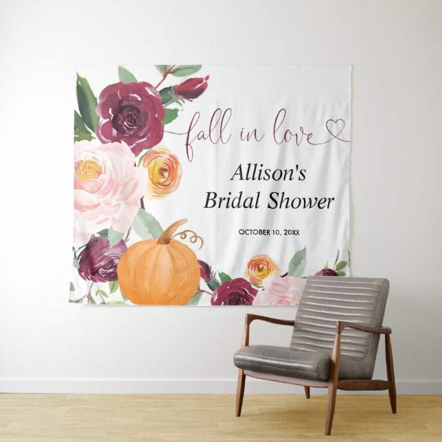 Pumpkin floral fall bridal shower backdrop sign (In Situ (Horizontal))