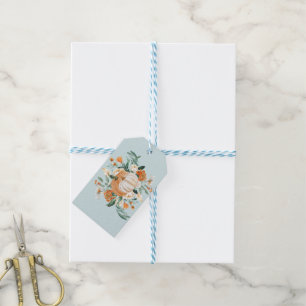 Pumpkin Floral Fall Colors Blue, Gift Tags