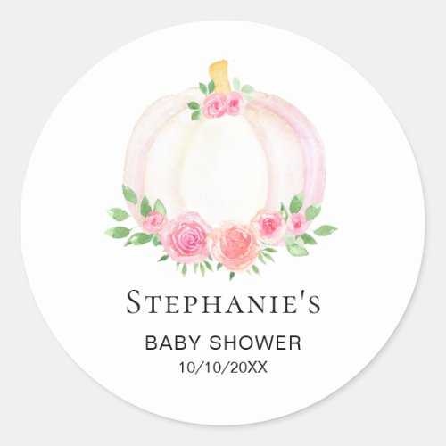 Pumpkin Floral Fall Girls Baby Shower Classic Round Sticker