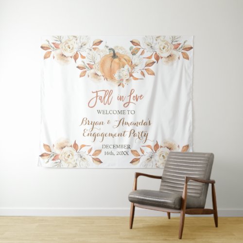 Pumpkin Floral Fall in Love Engagement Party Tapestry