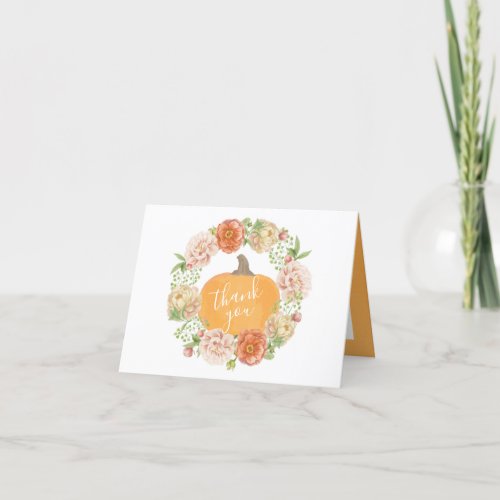 Pumpkin Floral Fall in Love Fall Bridal Shower Thank You Card