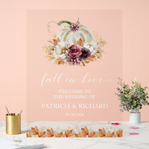 Pumpkin Floral Fall In Love Wedding Welcome Sign