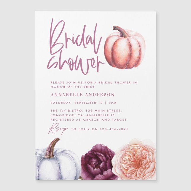 pumpkin floral fall purple peach bridal shower (Front)