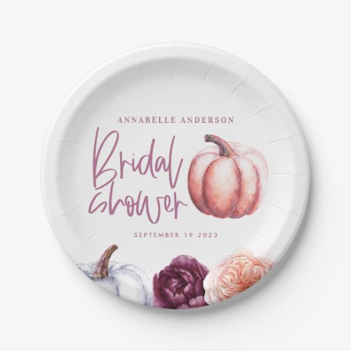 pumpkin floral fall purple peach bridal shower paper plates