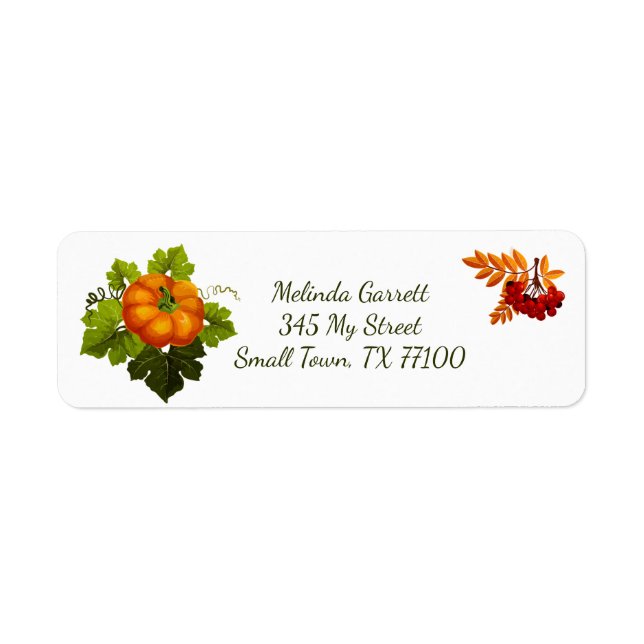 Pumpkin Floral Fall Thanksgiving Custom Address Label (Front)