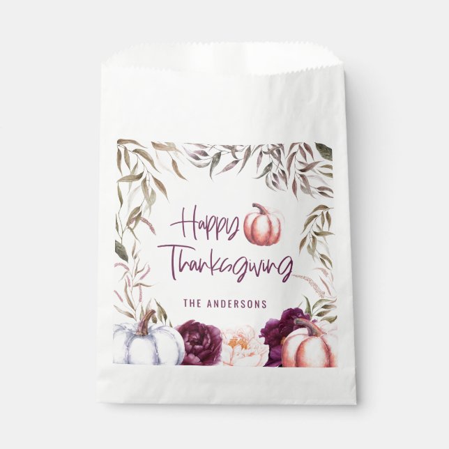 pumpkin floral fall thanksgiving party favor bag (Front)