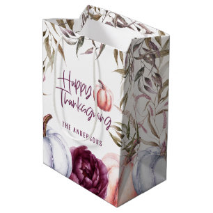 pumpkin floral fall thanksgiving party medium gift bag