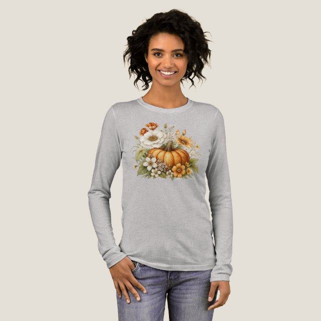 Pumpkin floral fall vibes Tri-Blend shirt (Full Front)