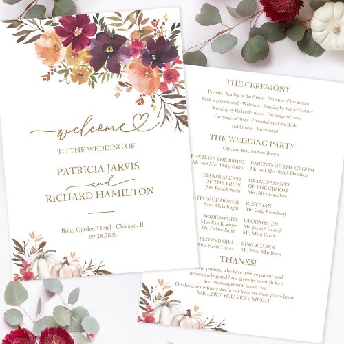 Pumpkin Floral Fall Wedding Ceremony Program