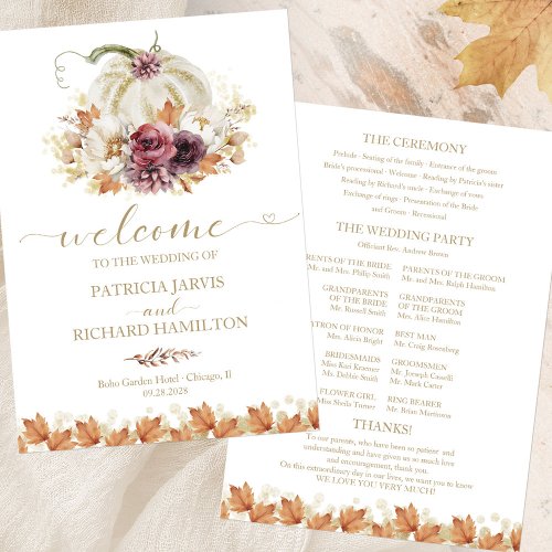 Pumpkin Floral Fall Wedding Ceremony Program