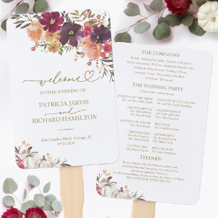 Pumpkin Floral Fall Wedding Ceremony Program Hand Fan