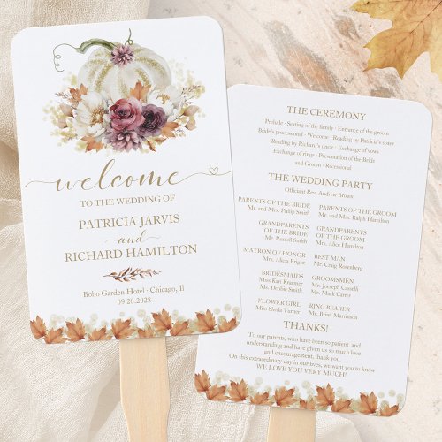 Pumpkin Floral Fall Wedding Ceremony Program Hand Fan