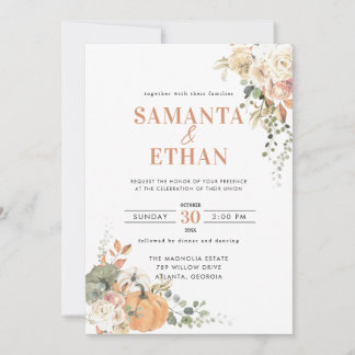 Pumpkin Floral Fall Wedding Invitation