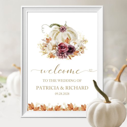  Pumpkin Floral Fall Wedding Welcome Poster