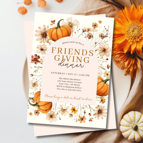 Pumpkin Floral Friendsgiving Dinner Invitation