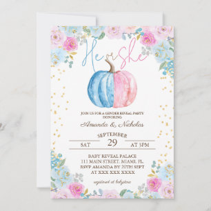 Pumpkin Floral Gender Reveal  Invitation