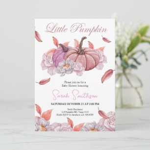 Pumpkin Floral Girl Baby Shower Invitation 