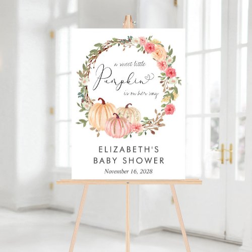 Pumpkin Floral Girl Baby Shower Welcome Acrylic Sign