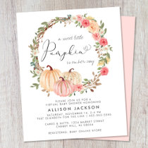 Pumpkin Floral Girl Virtual Baby Shower Invitation