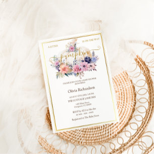 Pumpkin Floral Gold Foil Baby Girl Shower Invitation