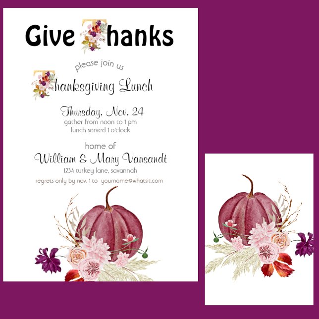 Pumpkin Floral Gold White Thanksgiving Invitation (Creator Uploaded)