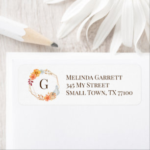 Pumpkin Floral Initial Monogram Fall Thanksgiving Label